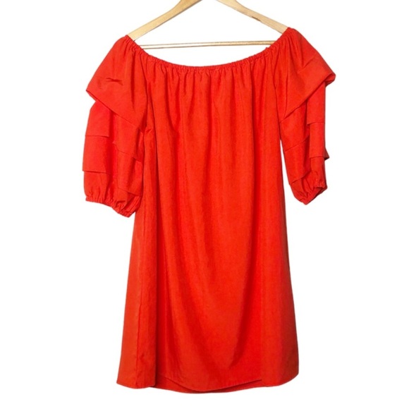 Elodie Red Bell Ruffle Puff Sleeve Elastic Neckline Mini Red Summer Formal Dress - Picture 8 of 16